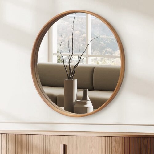 מראה עגולה מסגרת עץ